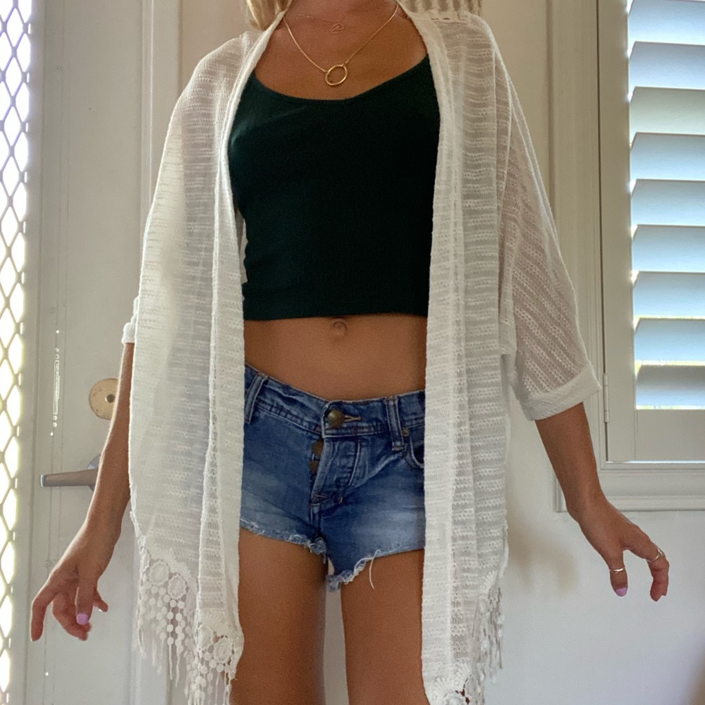 White crochet kimono beach cover up